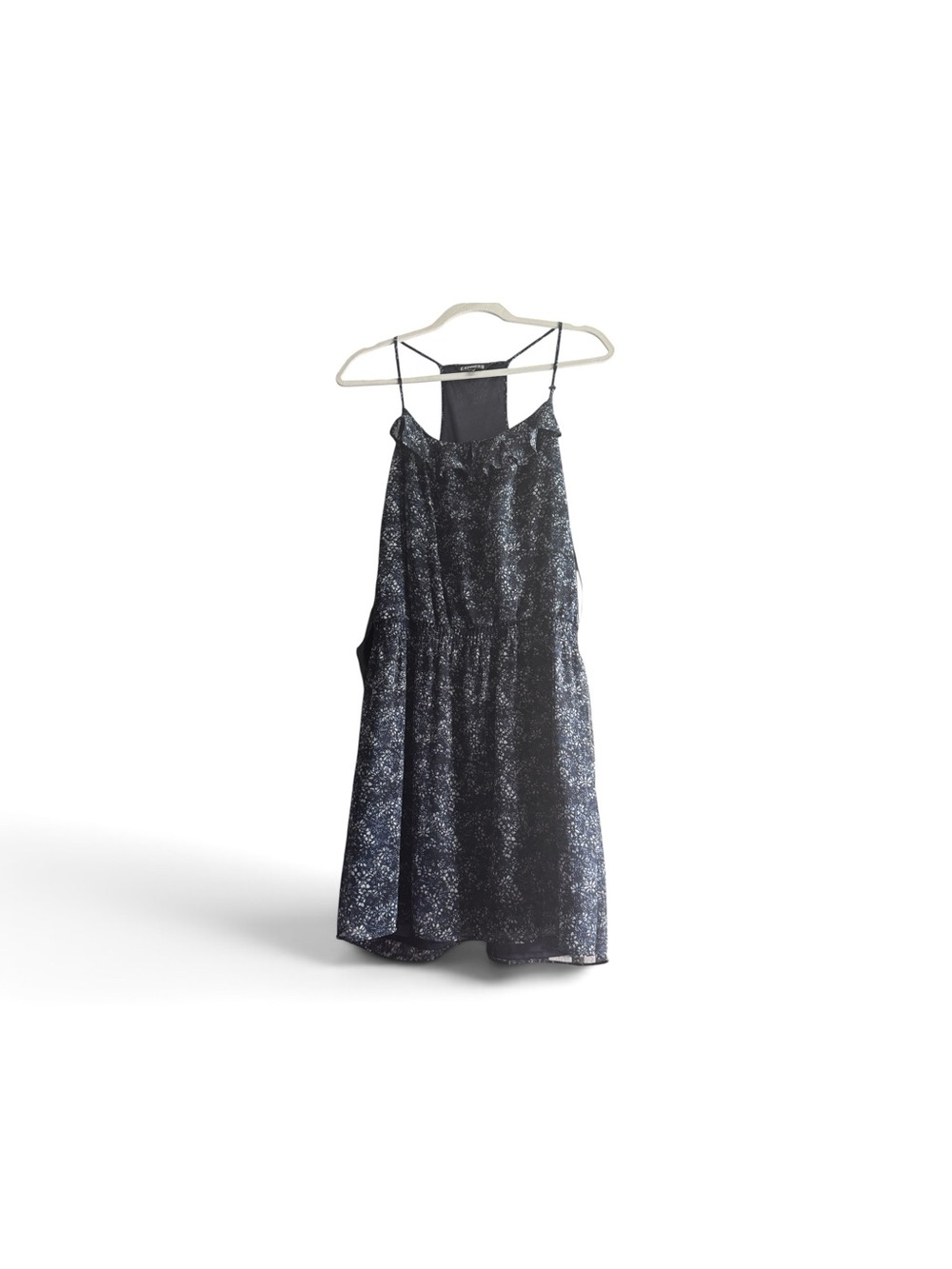 Express Navy and White Printed Spaghetti Strap Dress